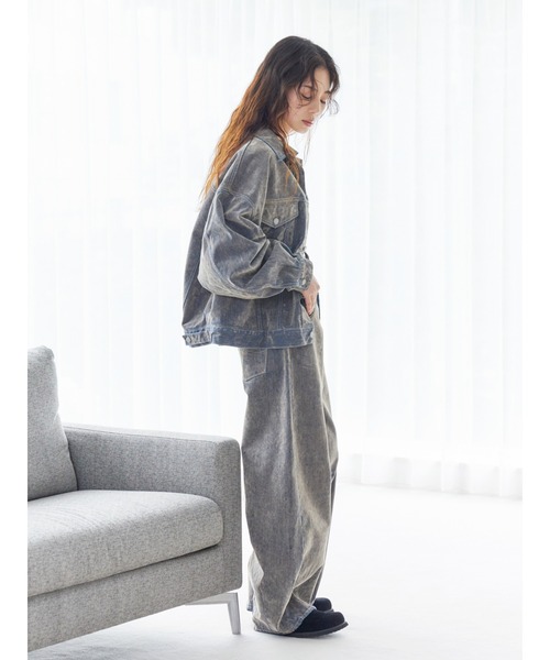 フロッキー起毛デニムジャケット　カーブデニム セール】フロッキー起毛デニムジャケット（デニムジャケット