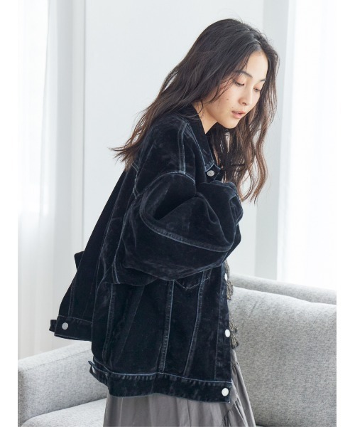 Ungrid(アングリッド)の「フロッキー起毛デニムジャケット(デニムジャケット・レディース・ベージュ/ブラック・FREE)」の14枚目の写真