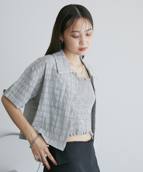 Aunt Marie's(アントマリーズ)の「サッカーチェックハーフスリーブシャツ【シャーリングキャミセット】(シャツ/ブラウス・レディース・ブラック/ライトイエロー/グレー・FREE)」の21枚目の写真
