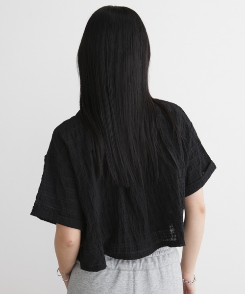 Aunt Marie's(アントマリーズ)の「サッカーチェックハーフスリーブシャツ【シャーリングキャミセット】(シャツ/ブラウス・レディース・ブラック/ライトイエロー/グレー・FREE)」の8枚目の写真
