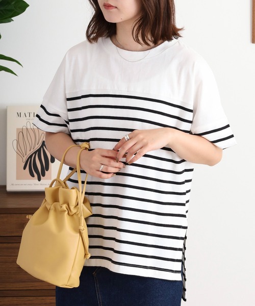 atONE(アットワン)の「パネルボーダー風半袖トップス(Tシャツ/カットソー・レディース・ホワイト×ブラック/ブラック×ホワイト・LL~3L/4L~5L/M-L)」の8枚目の写真
