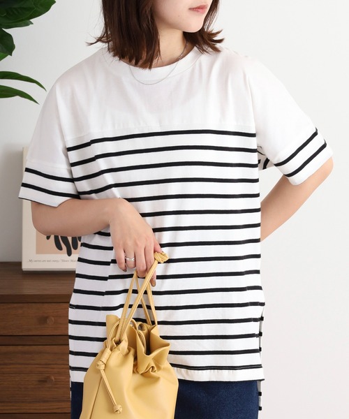 atONE(アットワン)の「パネルボーダー風半袖トップス(Tシャツ/カットソー・レディース・ホワイト×ブラック/ブラック×ホワイト・LL~3L/4L~5L/M-L)」の9枚目の写真