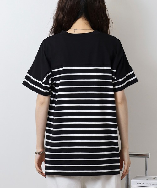 atONE(アットワン)の「パネルボーダー風半袖トップス(Tシャツ/カットソー・レディース・ホワイト×ブラック/ブラック×ホワイト・LL~3L/4L~5L/M-L)」の4枚目の写真