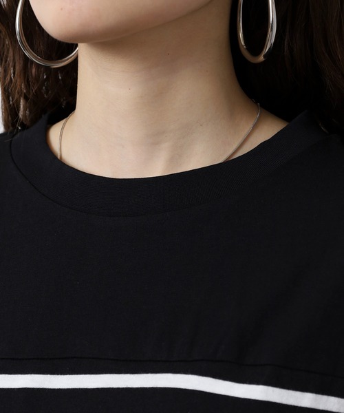 atONE(アットワン)の「パネルボーダー風半袖トップス(Tシャツ/カットソー・レディース・ホワイト×ブラック/ブラック×ホワイト・LL~3L/4L~5L/M-L)」の5枚目の写真