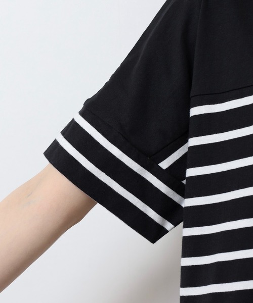 atONE(アットワン)の「パネルボーダー風半袖トップス(Tシャツ/カットソー・レディース・ホワイト×ブラック/ブラック×ホワイト・LL~3L/4L~5L/M-L)」の6枚目の写真