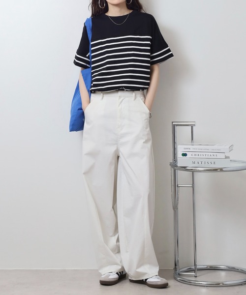 atONE(アットワン)の「パネルボーダー風半袖トップス(Tシャツ/カットソー・レディース・ホワイト×ブラック/ブラック×ホワイト・LL~3L/4L~5L/M-L)」の16枚目の写真