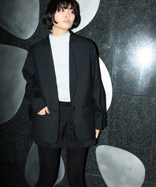 ★b2564 LAGUA GEM【F】テーラードジャケット ブラック/ストライプ ☆b2564 LAGUA GEM【F】テーラードジャケット ブラック/ストライプ