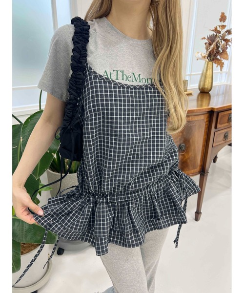 WC（ダブル シー）の「サイドリボンチェックキャミチュニック（その他トップス・レディース・ブラック/ホワイト/ホワイト系その他・FREE）」の3枚目の写真
