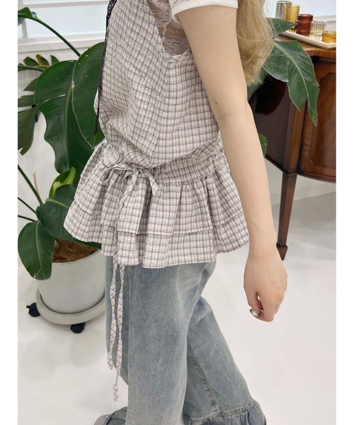 WC（ダブル シー）の「サイドリボンチェックキャミチュニック（その他トップス・レディース・ブラック/ホワイト/ホワイト系その他・FREE）」の9枚目の写真