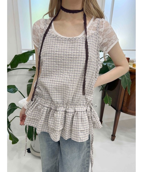 WC（ダブル シー）の「サイドリボンチェックキャミチュニック（その他トップス・レディース・ブラック/ホワイト/ホワイト系その他・FREE）」の4枚目の写真