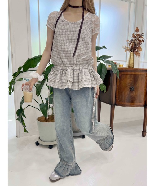 WC（ダブル シー）の「サイドリボンチェックキャミチュニック（その他トップス・レディース・ブラック/ホワイト/ホワイト系その他・FREE）」の5枚目の写真