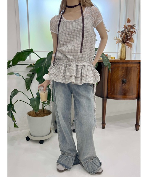 WC（ダブル シー）の「サイドリボンチェックキャミチュニック（その他トップス・レディース・ブラック/ホワイト/ホワイト系その他・FREE）」の6枚目の写真