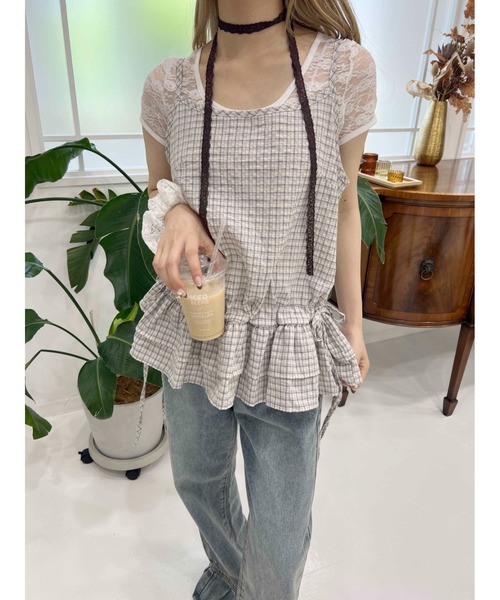 WC（ダブル シー）の「サイドリボンチェックキャミチュニック（その他トップス・レディース・ブラック/ホワイト/ホワイト系その他・FREE）」の7枚目の写真