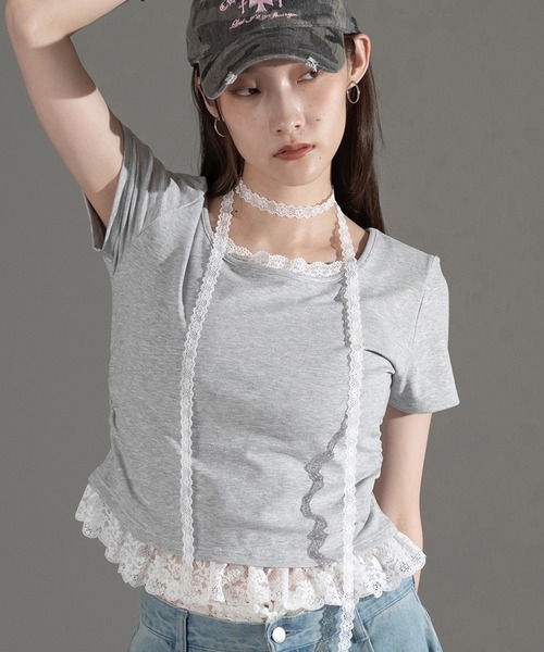 apres jour mignon(アプレジュールミニョン)の「レースタイ付きプルオーバー【ZOZOTOWN限定アイテム】(Tシャツ/カットソー・レディース・チャコールグレー/杢グレー/ブラック・フリー/X-LARGE)」の3枚目の写真