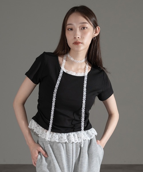 apres jour mignon(アプレジュールミニョン)の「レースタイ付きプルオーバー【ZOZOTOWN限定アイテム】(Tシャツ/カットソー・レディース・チャコールグレー/杢グレー/ブラック・フリー/X-LARGE)」の4枚目の写真