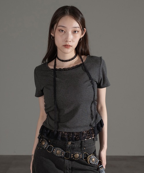apres jour mignon(アプレジュールミニョン)の「レースタイ付きプルオーバー【ZOZOTOWN限定アイテム】(Tシャツ/カットソー・レディース・チャコールグレー/杢グレー/ブラック・フリー/X-LARGE)」の7枚目の写真