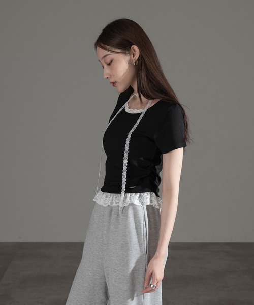 apres jour mignon(アプレジュールミニョン)の「レースタイ付きプルオーバー【ZOZOTOWN限定アイテム】(Tシャツ/カットソー・レディース・チャコールグレー/杢グレー/ブラック・フリー/X-LARGE)」の11枚目の写真