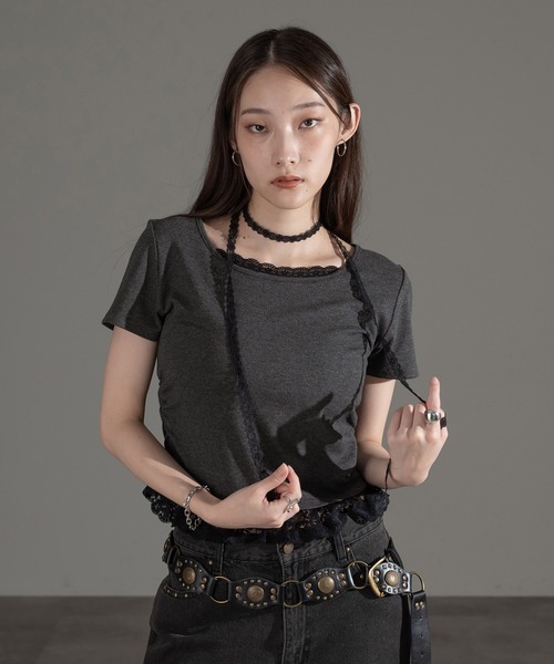 apres jour mignon(アプレジュールミニョン)の「レースタイ付きプルオーバー【ZOZOTOWN限定アイテム】(Tシャツ/カットソー・レディース・チャコールグレー/杢グレー/ブラック・フリー/X-LARGE)」の14枚目の写真