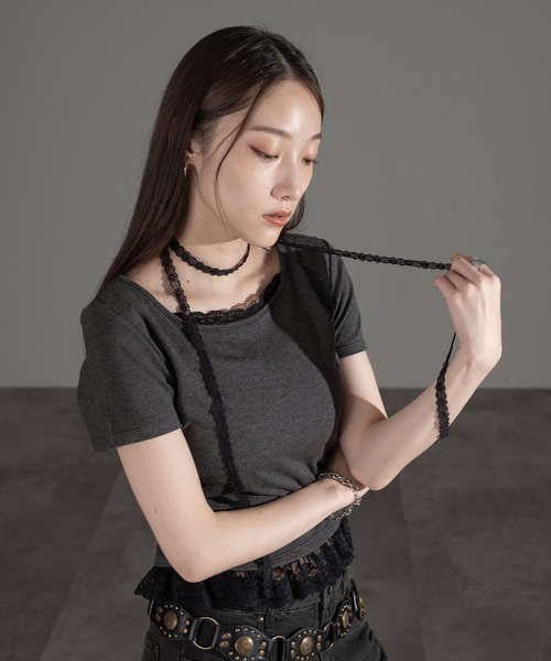 apres jour mignon(アプレジュールミニョン)の「レースタイ付きプルオーバー【ZOZOTOWN限定アイテム】(Tシャツ/カットソー・レディース・チャコールグレー/杢グレー/ブラック・フリー/X-LARGE)」の15枚目の写真