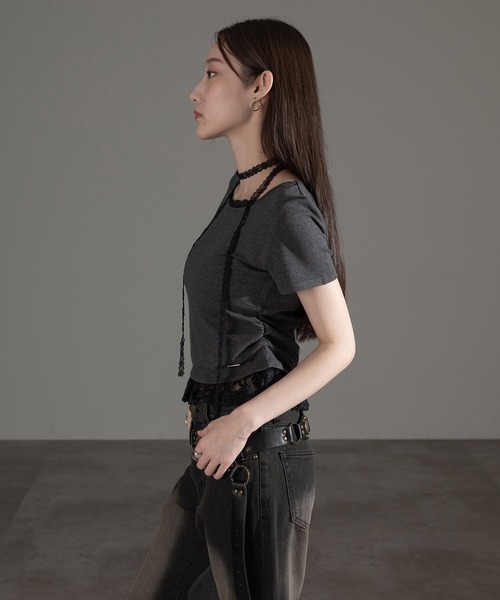 apres jour mignon(アプレジュールミニョン)の「レースタイ付きプルオーバー【ZOZOTOWN限定アイテム】(Tシャツ/カットソー・レディース・チャコールグレー/杢グレー/ブラック・フリー/X-LARGE)」の17枚目の写真