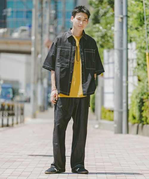 RAGEBLUE(レイジブルー)の「<接触冷感>【BREEZY DENIM/ブリージーデニム】ステッチデニムワイドパンツ【セットアップ対応】(デニムパンツ・メンズ・ブラック/インディゴブルー・LARGE/MEDIUM)」の3枚目の写真