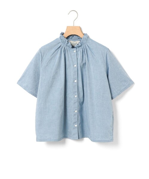 MidiUmi（ミディウミ）の「MidiUmi シャンブレーフリルシャツ（シャツ/ブラウス・レディース・ライトブルー/オフホワイト/ブラック/ブルー系その他3・FREE）」の14枚目の写真