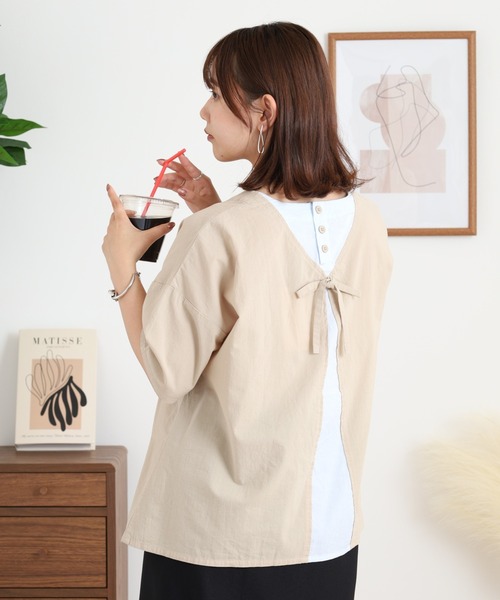 Emago(イマゴ)の「EMAGO とうもろこしボタン付きブラウス(シャツ/ブラウス・レディース・ベージュ/オリーブ/ブラック・FREE)」の19枚目の写真