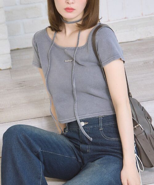 ems excite(エムズエキサイト)の「タイ付きショートTEE(Tシャツ/カットソー・レディース・チャコールグレー/ブラウン/ブラック系その他3・FREE)」の3枚目の写真