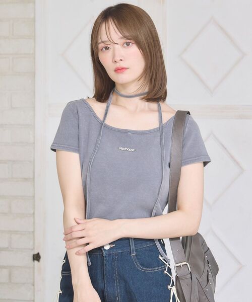 ems excite(エムズエキサイト)の「タイ付きショートTEE(Tシャツ/カットソー・レディース・チャコールグレー/ブラウン/ブラック系その他3・FREE)」の10枚目の写真