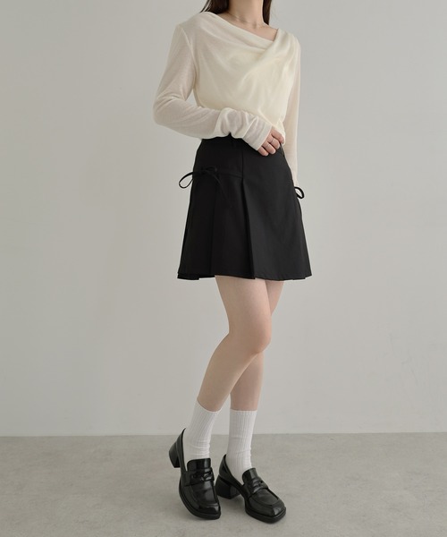 Freesia by andme(フリージアバイアンドミー)の「サイドリボンレイヤードミニスカートパンツキュロット(スカート・レディース・グレー/アイボリー/ブラック・L/M)」の11枚目の写真