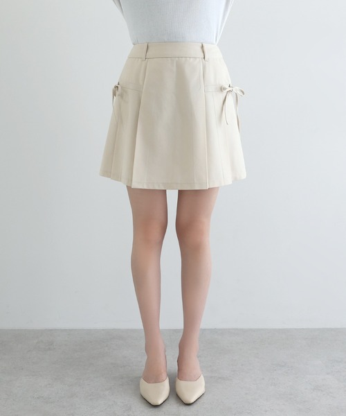 サイドリボンレイヤードミニスカートパンツキュロット（スカート