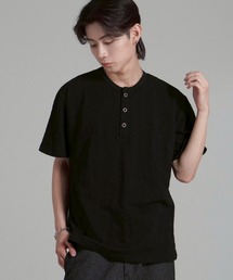 Chikashitsu + | 【Chikashitsu +】light touch cotton henry neck t-shirt / 【チカシツプラス】ライトタッチコットンヘンリーネック半袖Tシャツ(Tシャツ/カットソー)