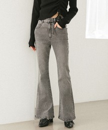 デニムパンツ（グレー/灰色系・フレア・ブーツカット）ファッション