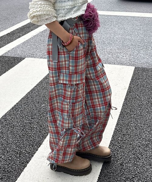 HELLO.SANFRANCISCO(ハローサンフランシスコ)の「【HELLO.SANFRANCISCO/ハローサンフランシスコ】チェックカーゴパンツ(その他パンツ・レディース・グリーン/レッド/オレンジ・MEDIUM/SMALL)」の13枚目の写真