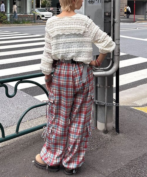HELLO.SANFRANCISCO(ハローサンフランシスコ)の「【HELLO.SANFRANCISCO/ハローサンフランシスコ】チェックカーゴパンツ(その他パンツ・レディース・グリーン/レッド/オレンジ・MEDIUM/SMALL)」の4枚目の写真