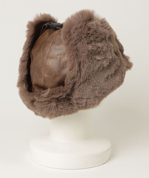 セール】ヴィンテージ風フェイクレザー×ファーフライトキャップ