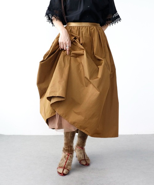 Three Four Time（ｽﾘｰﾌｫｰﾀｲﾑ）の「タフタギャザースカート（スカート・レディース・キャメル/レッド/ブラック・FREE）」の7枚目の写真