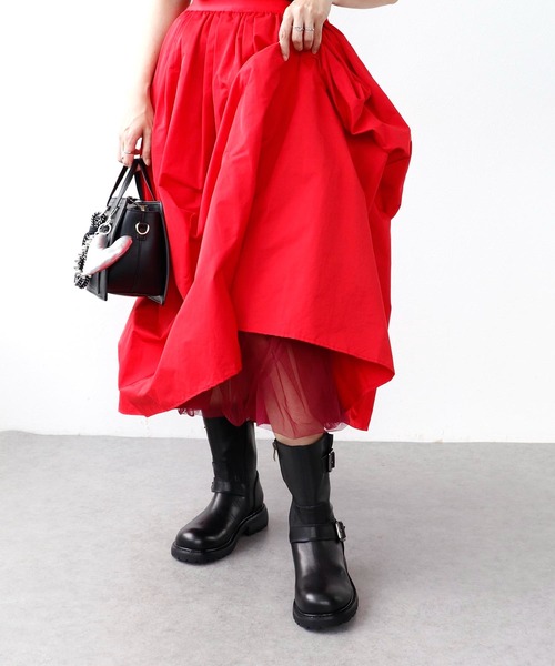 Three Four Time（ｽﾘｰﾌｫｰﾀｲﾑ）の「タフタギャザースカート（スカート・レディース・キャメル/レッド/ブラック・FREE）」の15枚目の写真