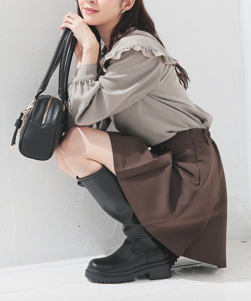 Honeys（ハニーズ）の「ミニプリーツスカート（スカート・レディース・ブラウン/ヘザーチャコール/ブラック/杢グレー・L/SS/S/M/LL）」の4枚目の写真