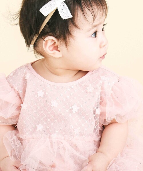 SLAP SLIP BABY（スラップスリップベビー）の「【お揃い】スカラップチュールスカートドッキングワンピース+ブルマセットアップベビー(70~80cm)（その他ベビーウェア・キッズ・オフホワイト/ピンク・FREE）」の3枚目の写真