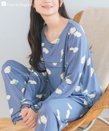 fran de lingerie | tororelax とろリラ 胸元タック長袖プルオーバー&リラックスロングパンツ かぶり上下セット(ルームウェア/パジャマ)