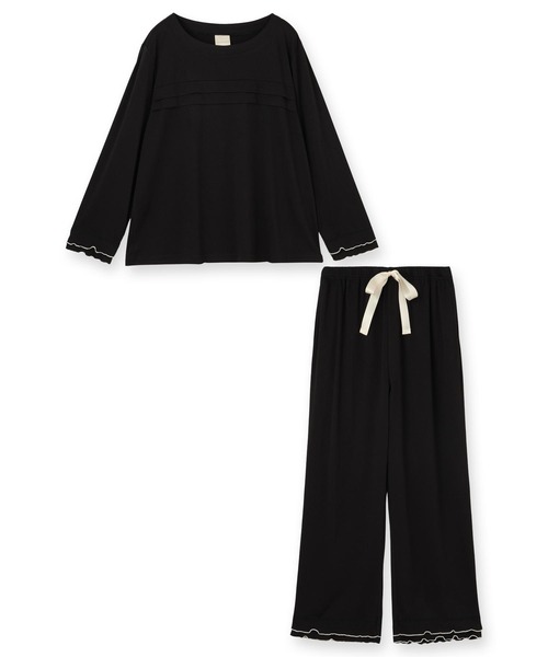 fran de lingerie(フランデランジェリー)の「tororelax とろリラ 胸元タック長袖プルオーバー&リラックスロングパンツ かぶり上下セット(ルームウェア/パジャマ・レディース・コーラルピンク/アイボリー/ブラック/ネイビー・M-L)」の3枚目の写真