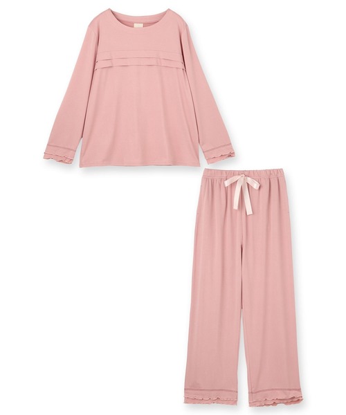 fran de lingerie(フランデランジェリー)の「tororelax とろリラ 胸元タック長袖プルオーバー&リラックスロングパンツ かぶり上下セット(ルームウェア/パジャマ・レディース・コーラルピンク/アイボリー/ブラック/ネイビー・M-L)」の18枚目の写真
