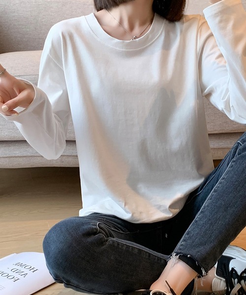 DAY CLOSET（デイ クローゼット）の「レディース 長袖ベーシックコットンロングTシャツ（Tシャツ/カットソー・レディース・ホワイト・L/M）」の5枚目の写真