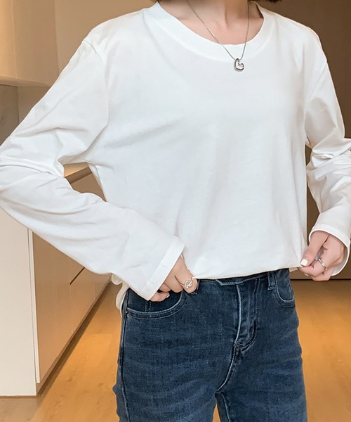 DAY CLOSET（デイ クローゼット）の「レディース 長袖ベーシックコットンロングTシャツ（Tシャツ/カットソー・レディース・ホワイト・L/M）」の6枚目の写真