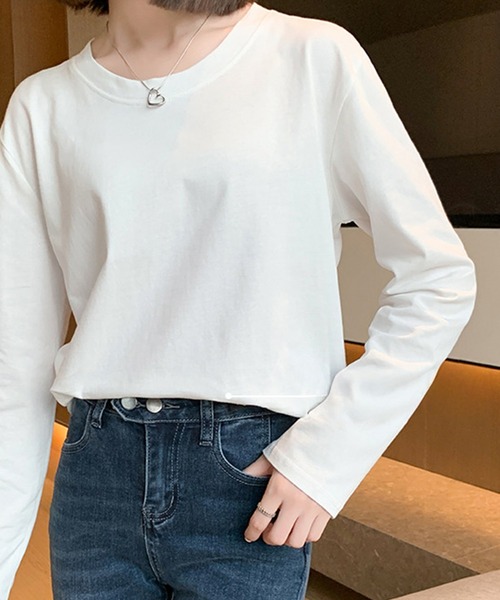 DAY CLOSET（デイ クローゼット）の「レディース 長袖ベーシックコットンロングTシャツ（Tシャツ/カットソー・レディース・ホワイト・L/M）」の8枚目の写真
