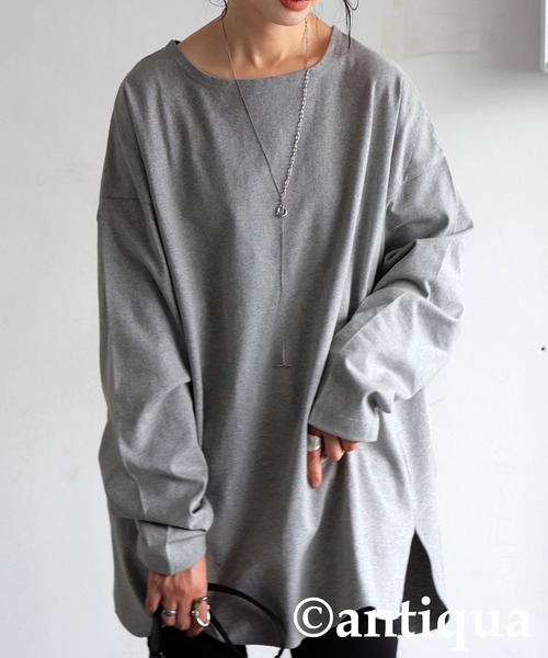 antiqua（アンティカ）の「綿100 抗菌防臭 長袖 無地 ロンT（Tシャツ/カットソー・レディース・ネイビー/ホワイト/ピンク/レッド/アッシュグレー/杢グレー/ブルー/ブラック/グレイッシュベージュ/カーキ・P/R）」の4枚目の写真