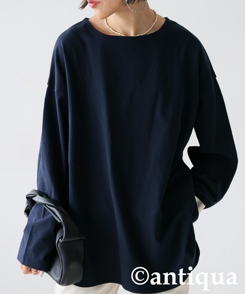 antiqua（アンティカ）の「綿100 抗菌防臭 長袖 無地 ロンT（Tシャツ/カットソー・レディース・ネイビー/ホワイト/ピンク/レッド/アッシュグレー/杢グレー/ブルー/ブラック/グレイッシュベージュ/カーキ・P/R）」の7枚目の写真