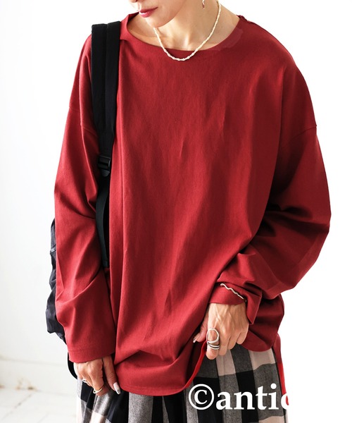 antiqua（アンティカ）の「綿100 抗菌防臭 長袖 無地 ロンT（Tシャツ/カットソー・レディース・ネイビー/ホワイト/ピンク/レッド/アッシュグレー/杢グレー/ブルー/ブラック/グレイッシュベージュ/カーキ・P/R）」の10枚目の写真