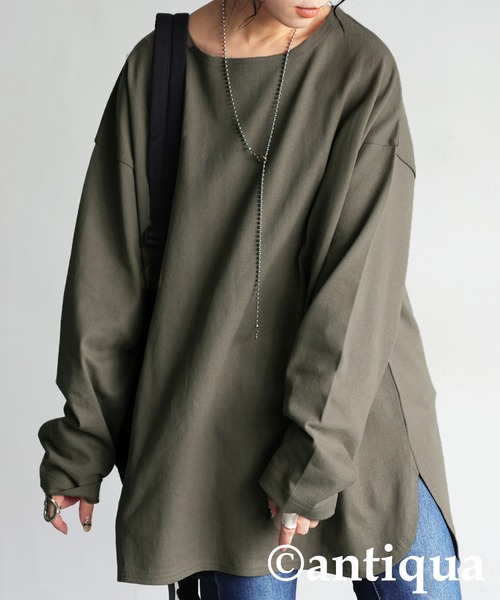 antiqua（アンティカ）の「綿100 抗菌防臭 長袖 無地 ロンT（Tシャツ/カットソー・レディース・ネイビー/ホワイト/ピンク/レッド/アッシュグレー/杢グレー/ブルー/ブラック/グレイッシュベージュ/カーキ・P/R）」の6枚目の写真